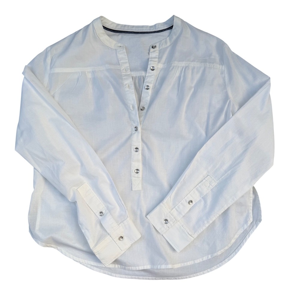 Kismet White Cotton Henley Blouse Long Sleeve Coastalgrandmother Minimalist S